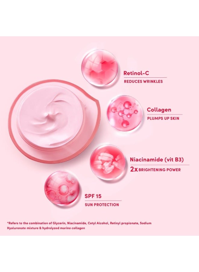 بوندز كريم بوندز إيج ميراكل النهاري لإشراقة الشباب مع عامل حماية من الشمس SPF 15 PA++، كريم مضاد للشيخوخة، يحتوي على 10% من مركب الريتينول والكولاجين وفيتامين B3، يقلل الخطوط الدقيقة ويحارب ترهل الجلد، 50 غرام (عبوة من قطعتين). - Image 3